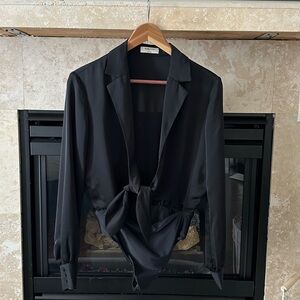 Aritzia Black Tie-Front Long Sleeve Bodysuit